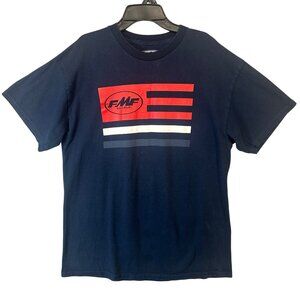 FMF Logo Men's Navy T-Shirt Size L 100% Cotton Casual Graphic Tee EUC